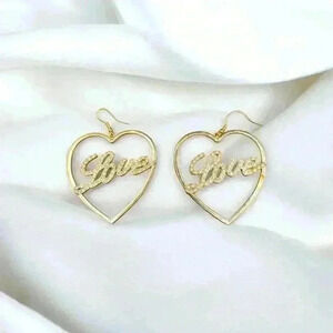 Heart-shape Love Earrings Gold And Clear Crystal